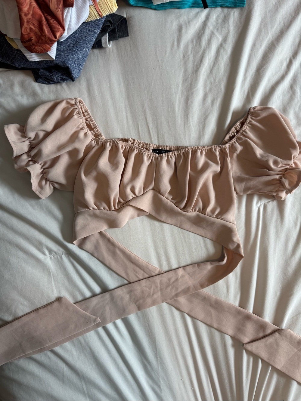 SHEIN Blush Pink Off-Shoulder Wrap Crop Top